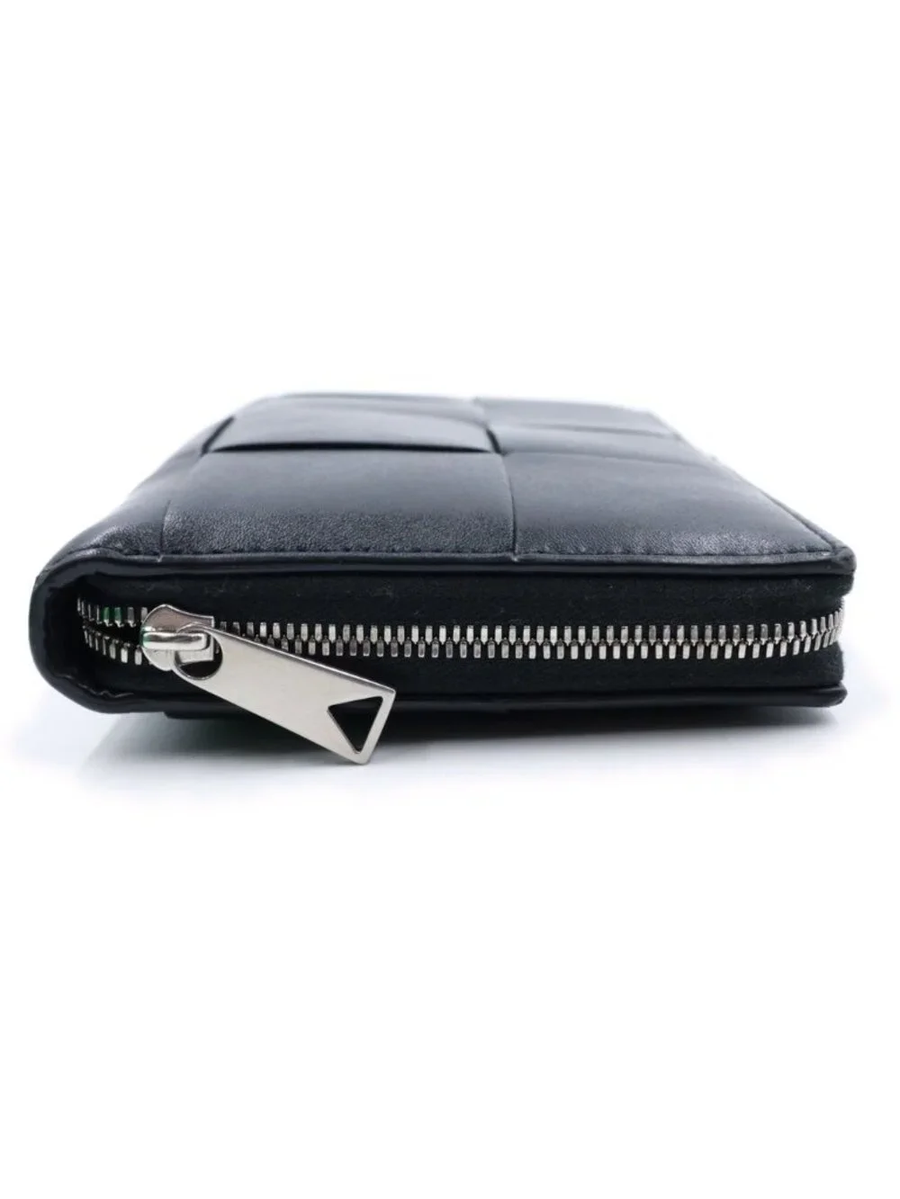 Bottega Veneta Maxi Intrecciato Zip Around Wallet Card Case Black Leather